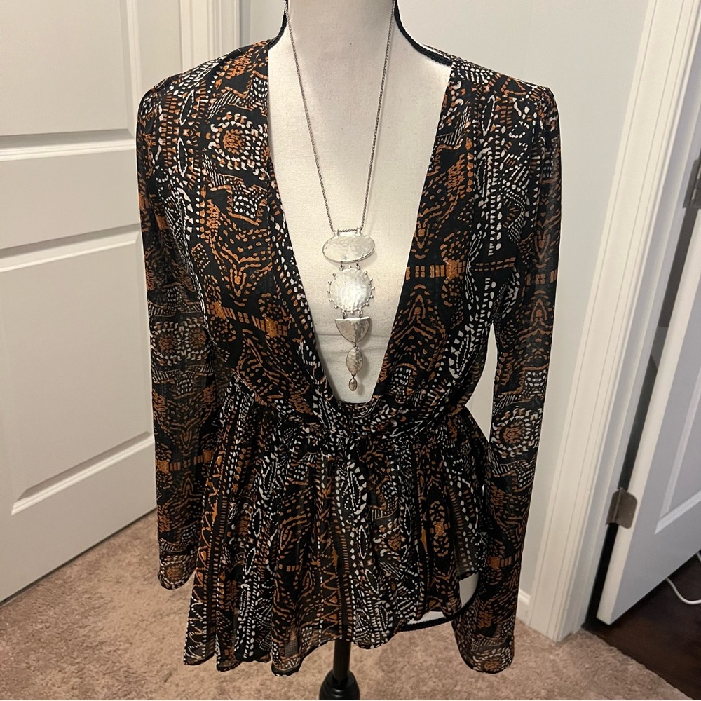 Boho Free people blouse. nwot xs multi color black